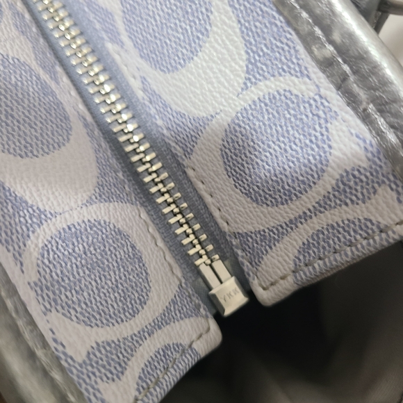 Coach Signature Peyton Heritage Canvas Leather Tote Bag (Light Denim & Silver) - Picture 8 of 16